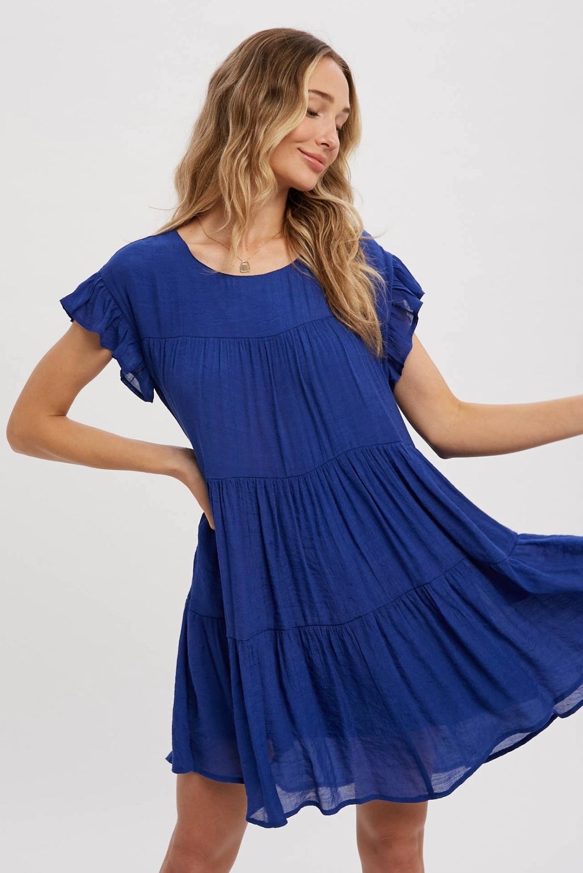 babydoll dress blue Long Sleeve Smocked Babydoll Dress