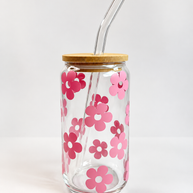 Pink Flower Clear Tumbler