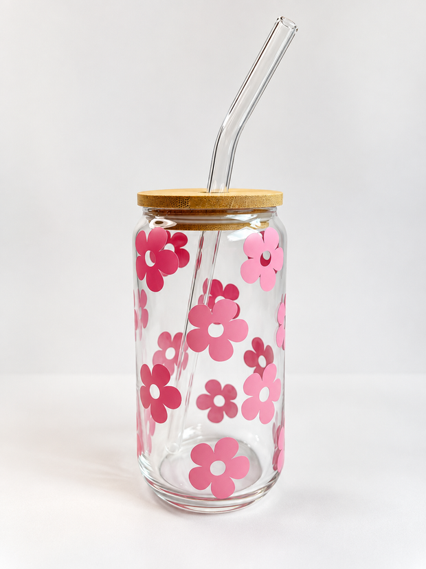 Pink Flower Clear Tumbler
