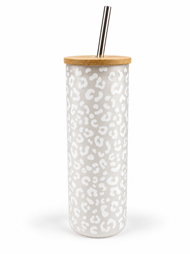White Cheetah Print Frosted Tumbler