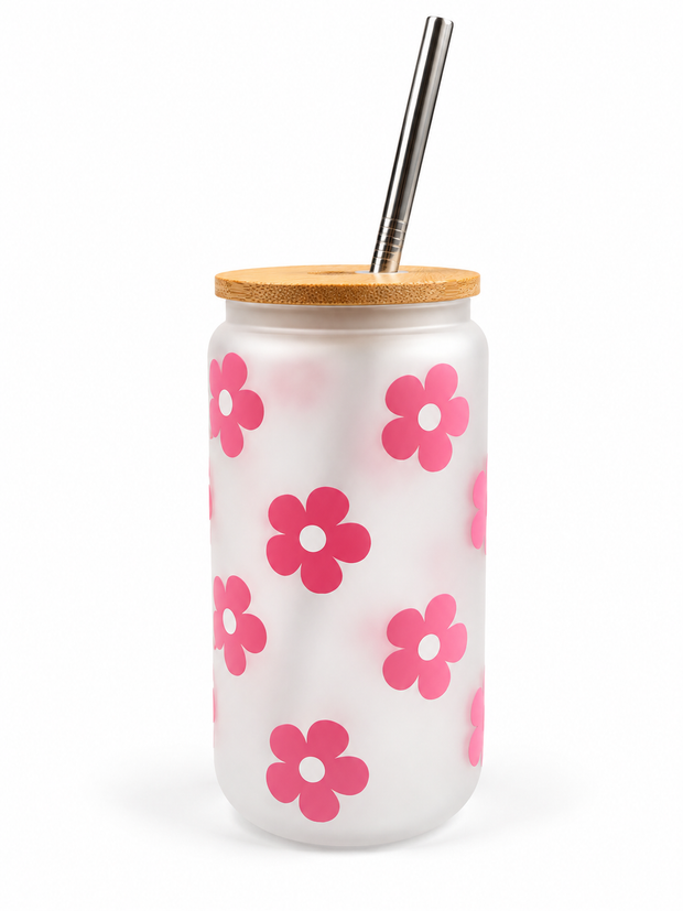 Pink Flower Frosted Tumbler