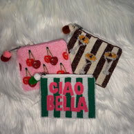 Pink Cherries Beaded Coin Pouch