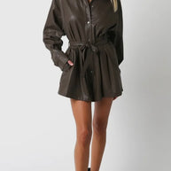 Leather Button Up Romper
