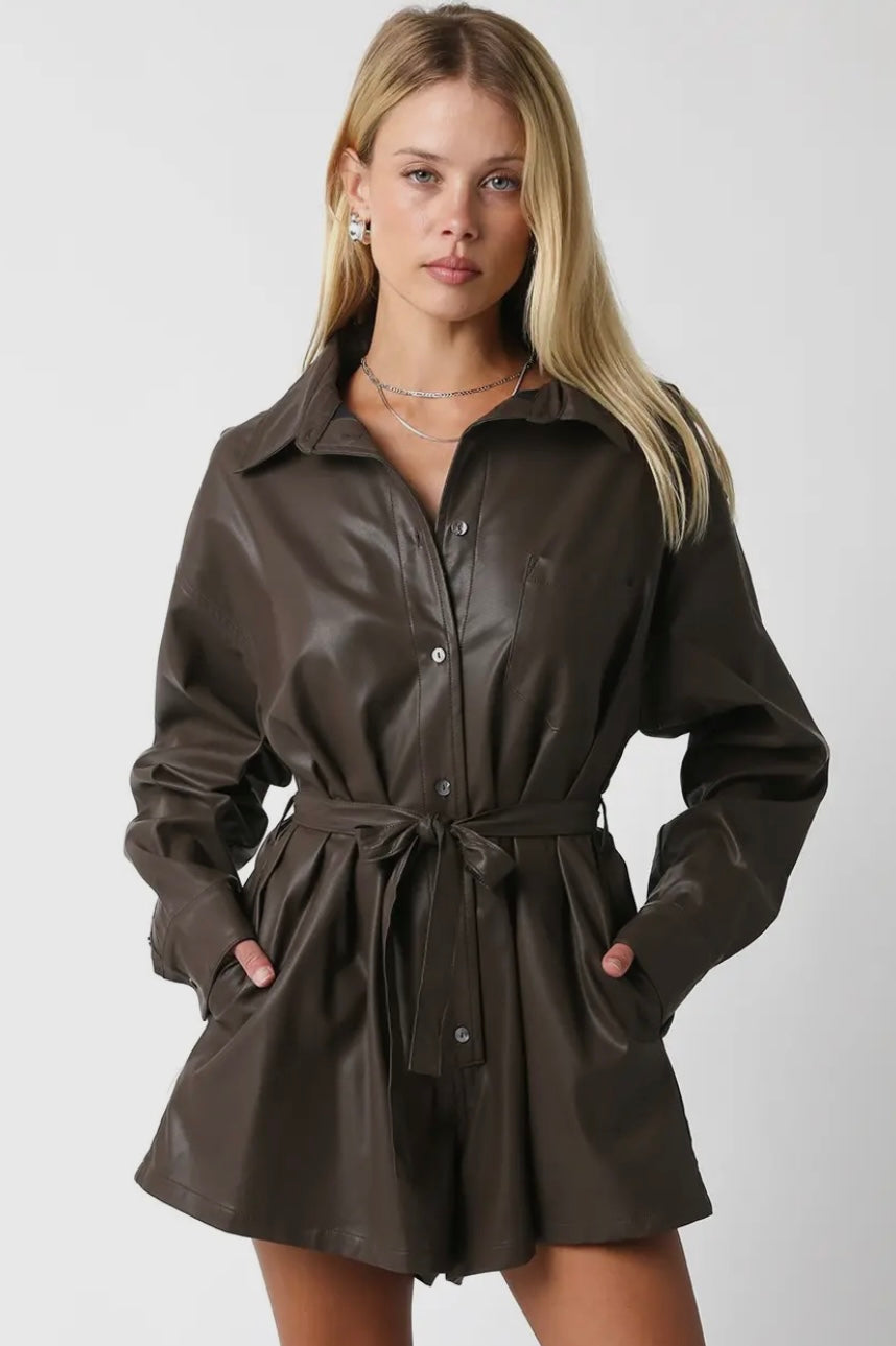 Leather Button Up Romper