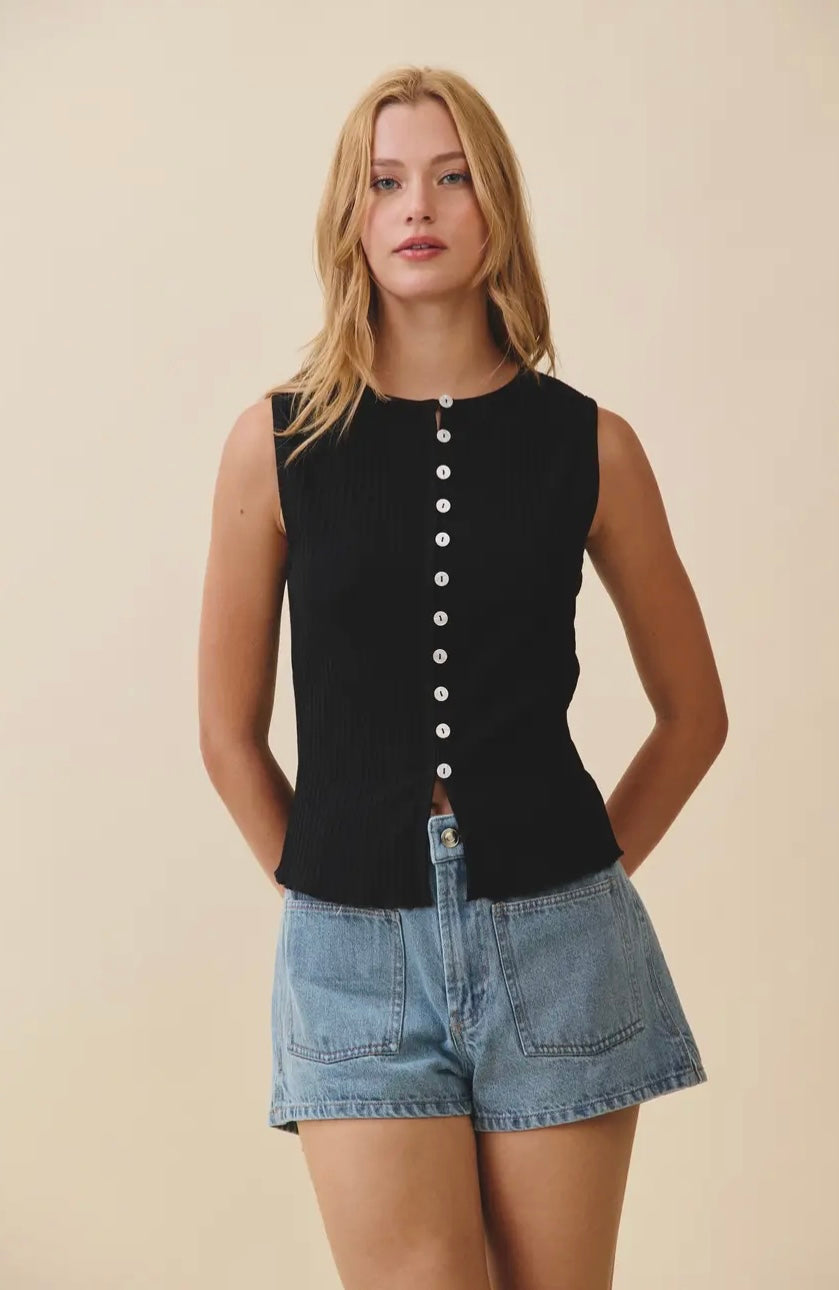 Ribbed Button Front Tank Top