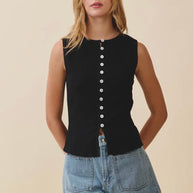 Ribbed Button Front Tank Top