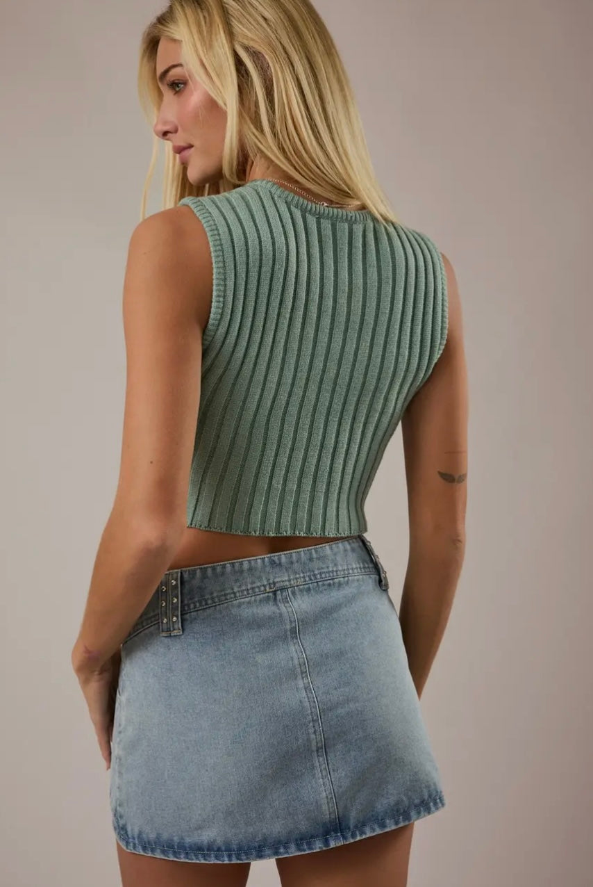 Scarf Hem Sleeveless Sweater Top