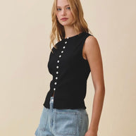 Ribbed Button Front Tank Top