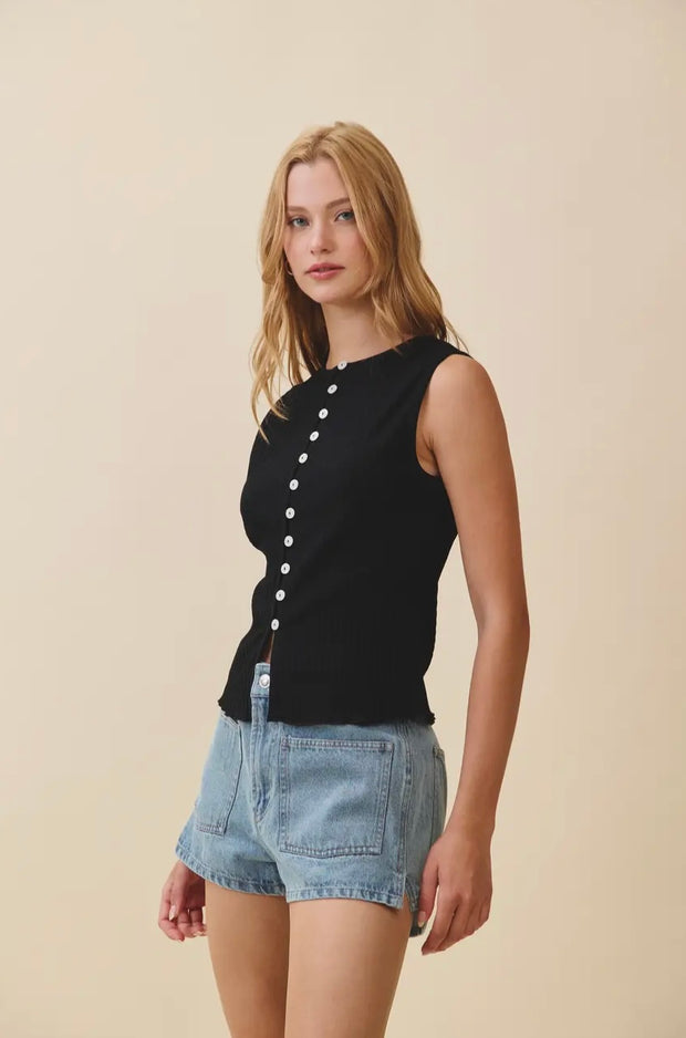 Ribbed Button Front Tank Top