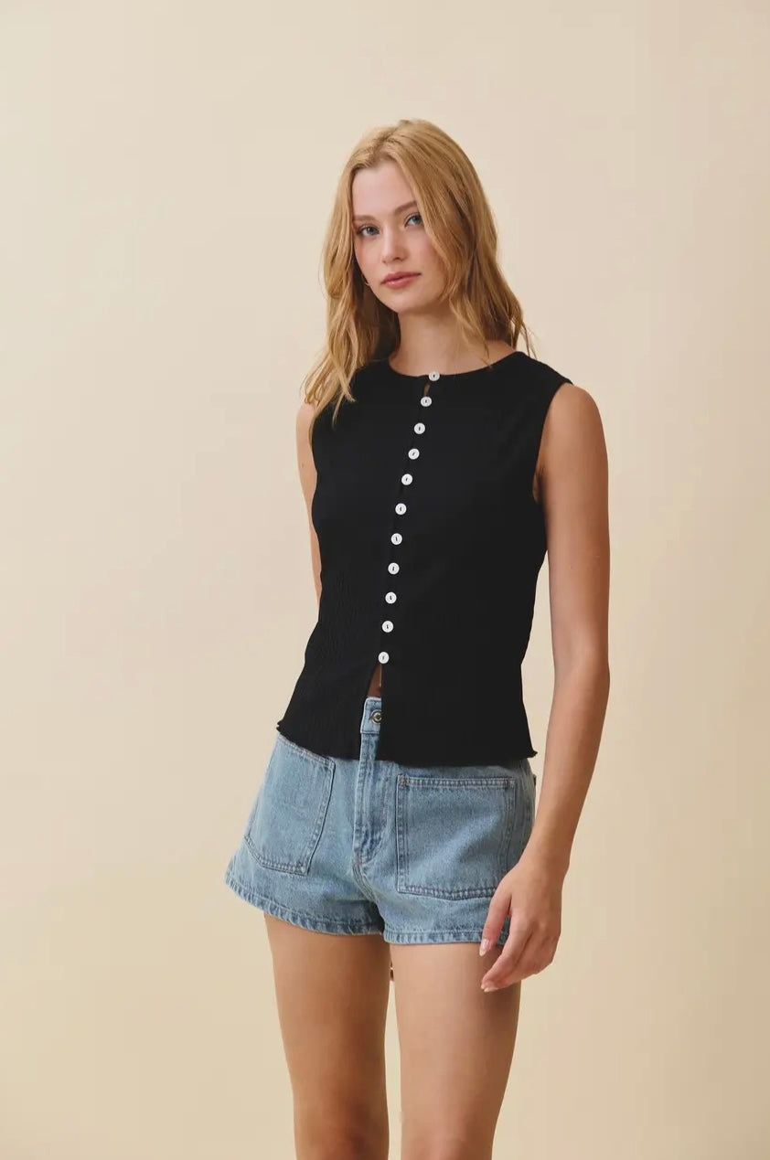 Ribbed Button Front Tank Top