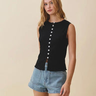 Ribbed Button Front Tank Top