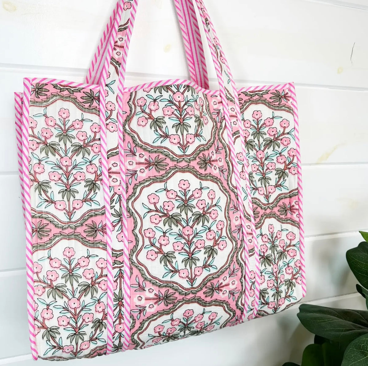 Pink Petals Quilted Tote Bag