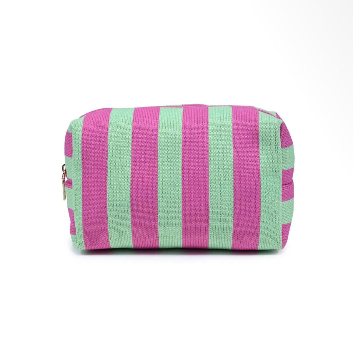 Pink and Mint Striped Cosmetic Bag