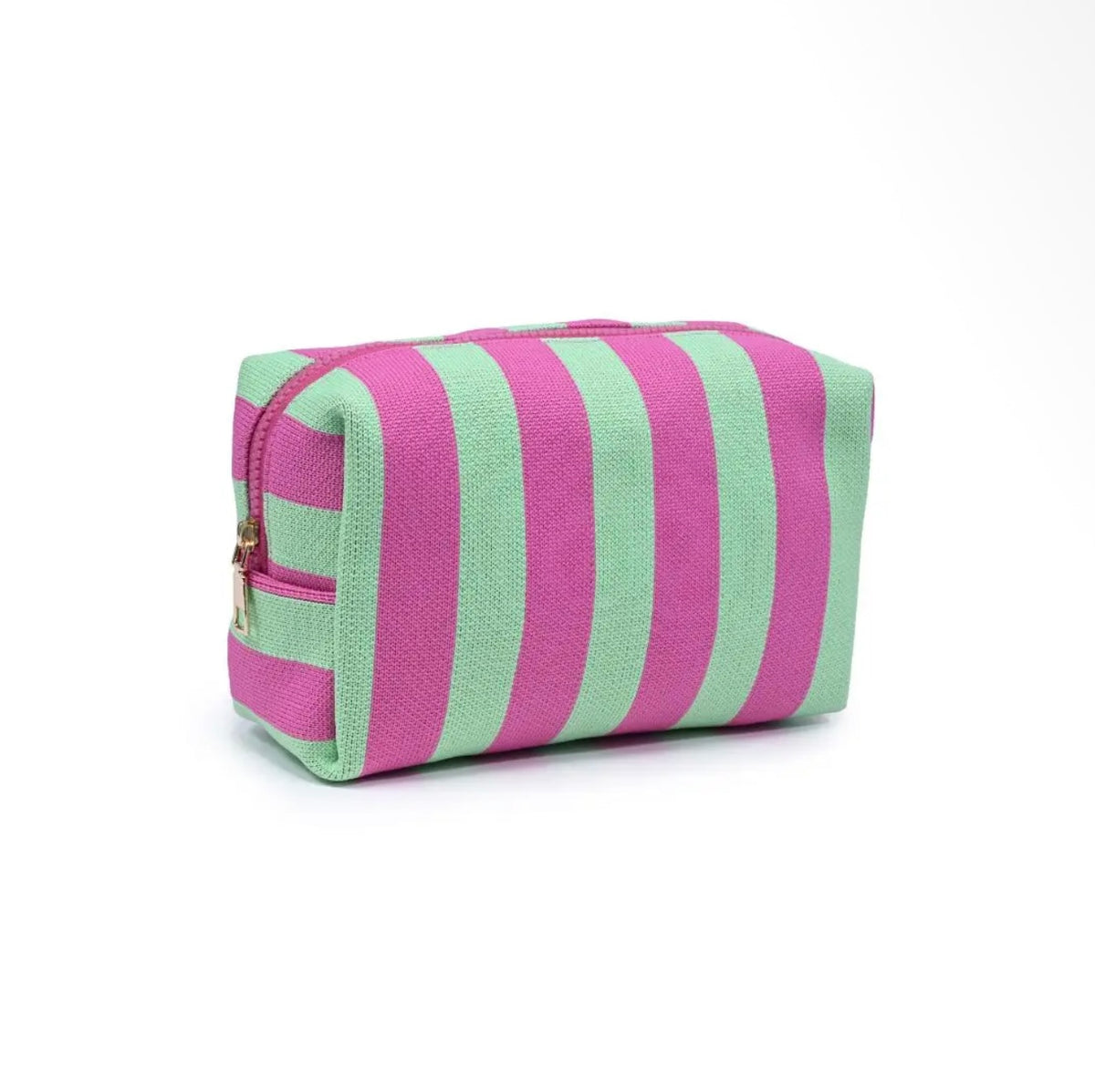 Pink and Mint Striped Cosmetic Bag