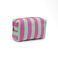 Pink and Mint Striped Cosmetic Bag
