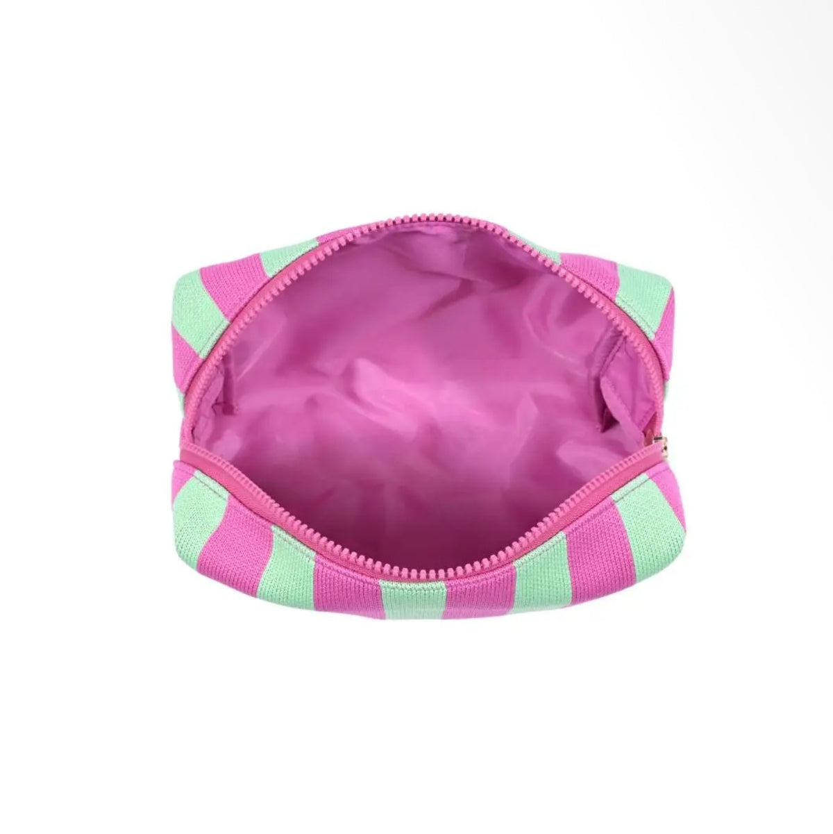 Pink and Mint Striped Cosmetic Bag