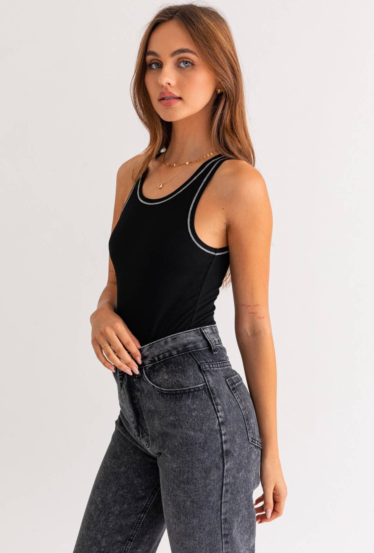 Black Hem Rib Bodysuit (Final Sale)