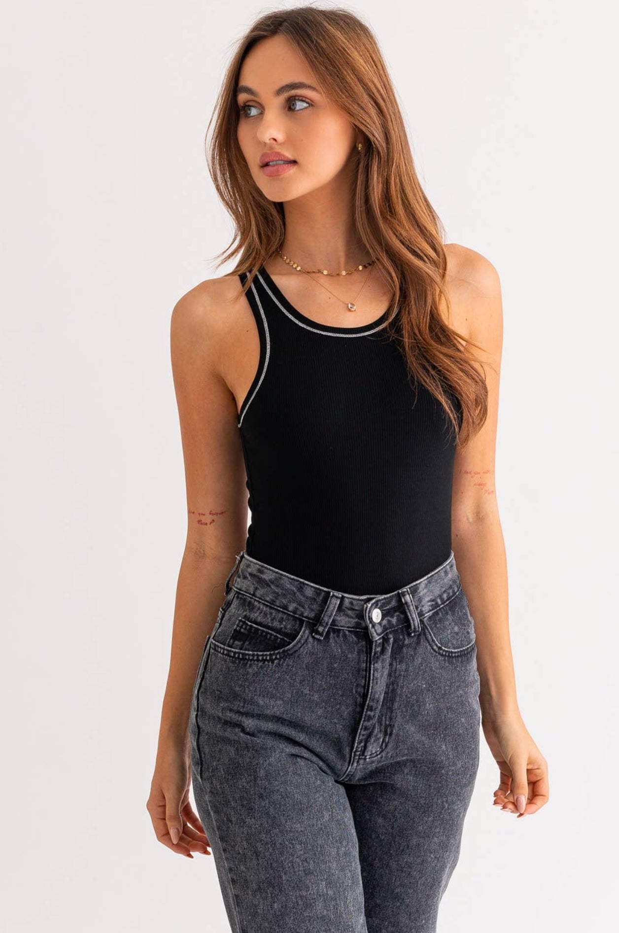 Black Hem Rib Bodysuit (Final Sale)
