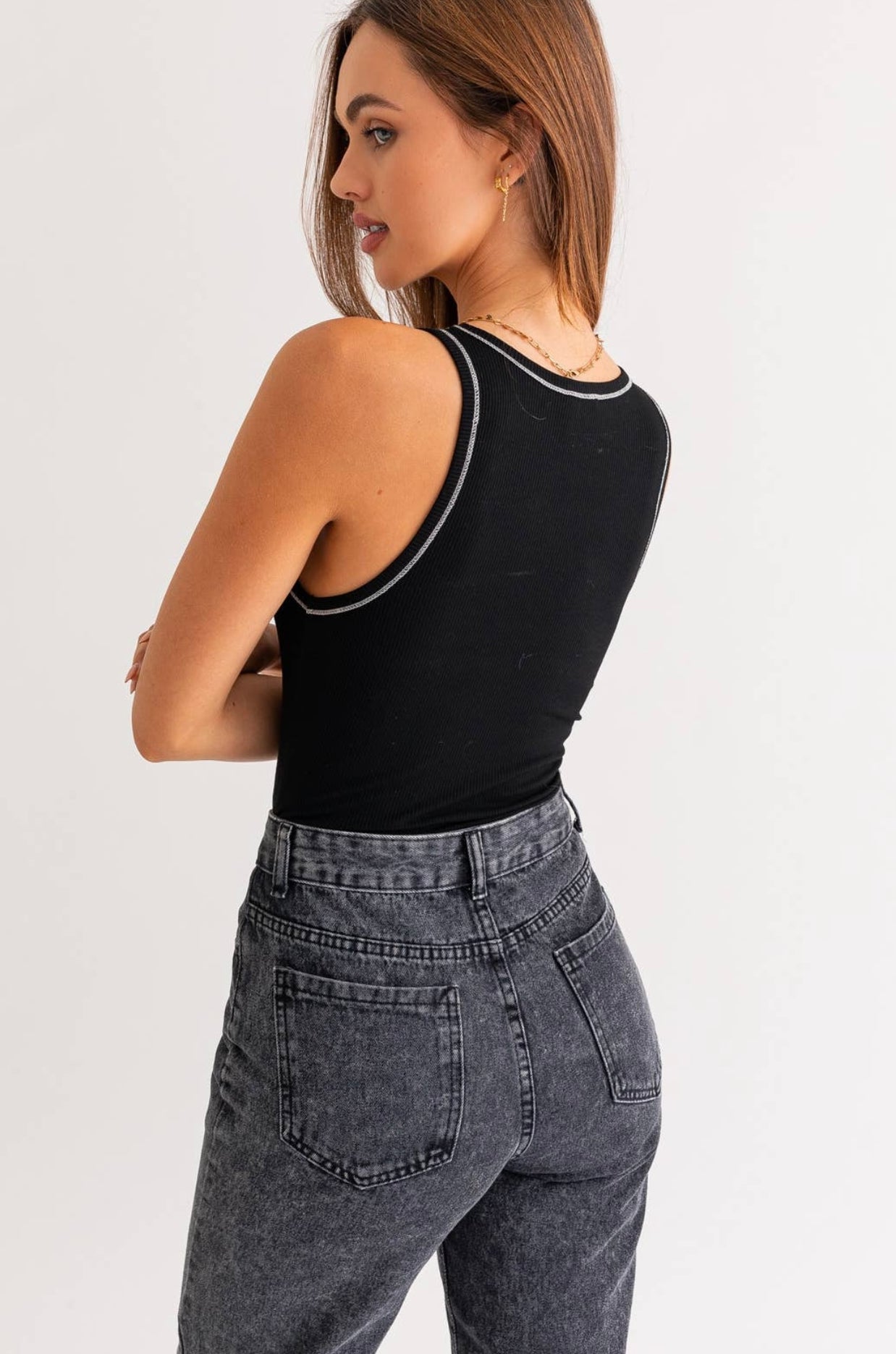 Black Hem Rib Bodysuit (Final Sale)