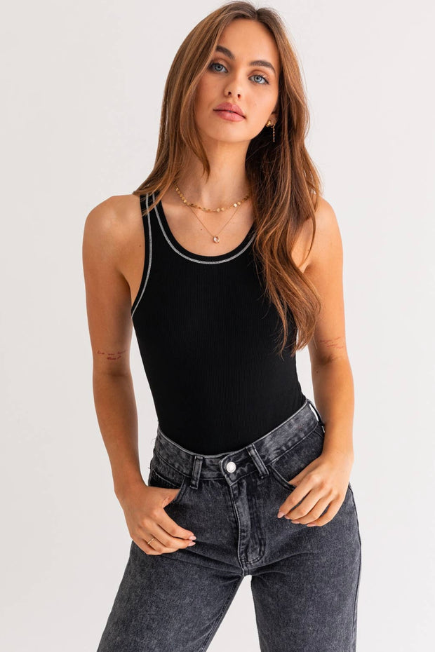 Black Hem Rib Bodysuit (Final Sale)