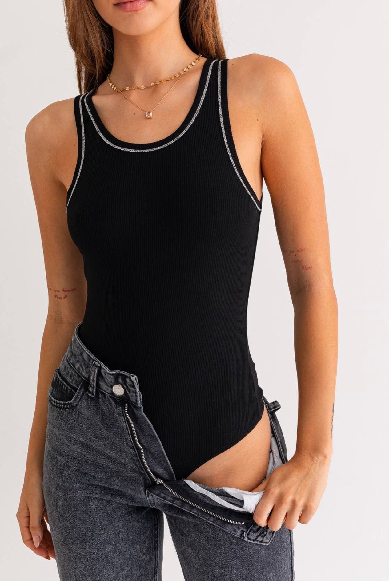 Black Hem Rib Bodysuit (Final Sale)