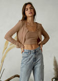 Taupe Cropped Button Up