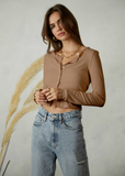 Taupe Cropped Button Up