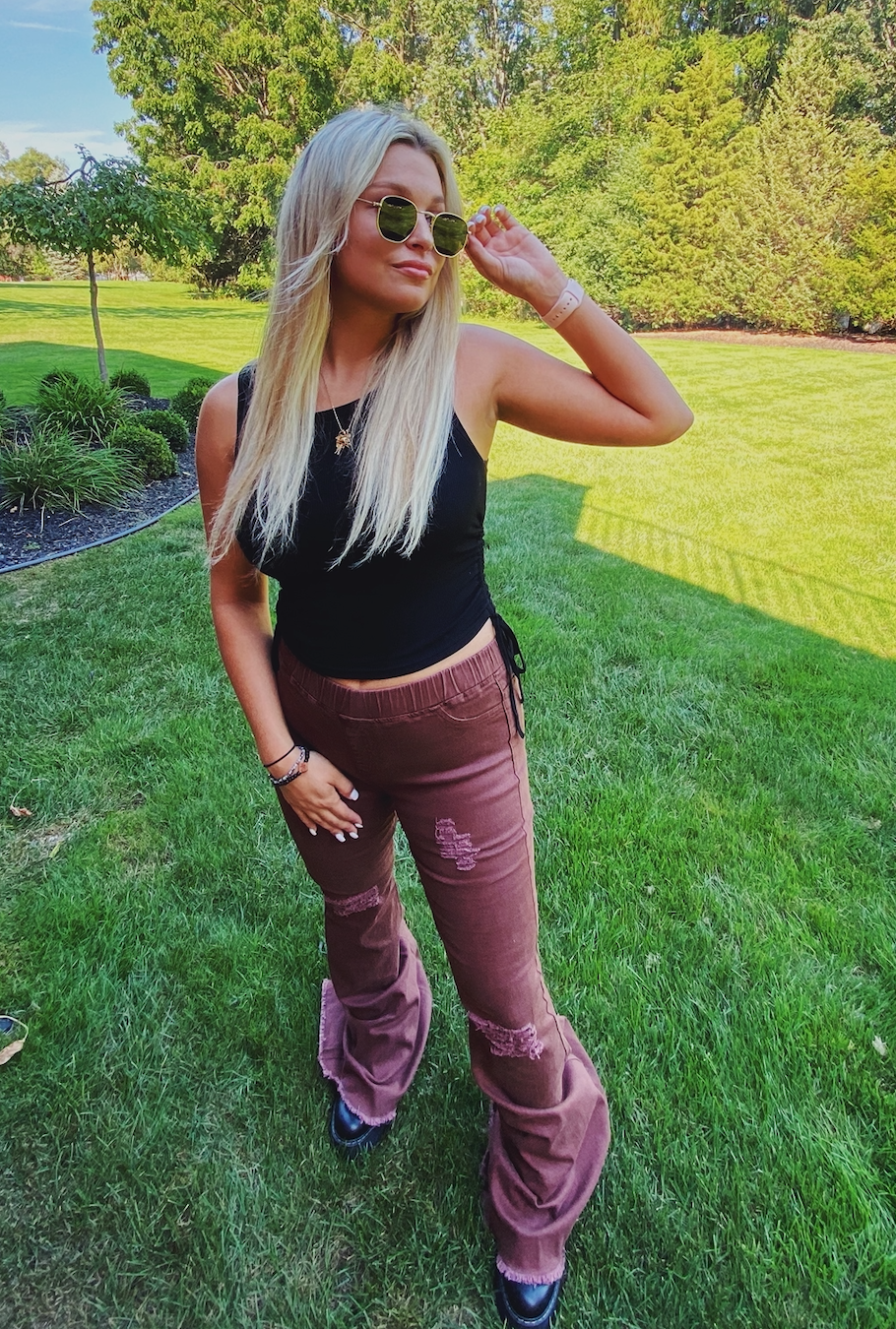 Distressed Bell Bottom Jeans