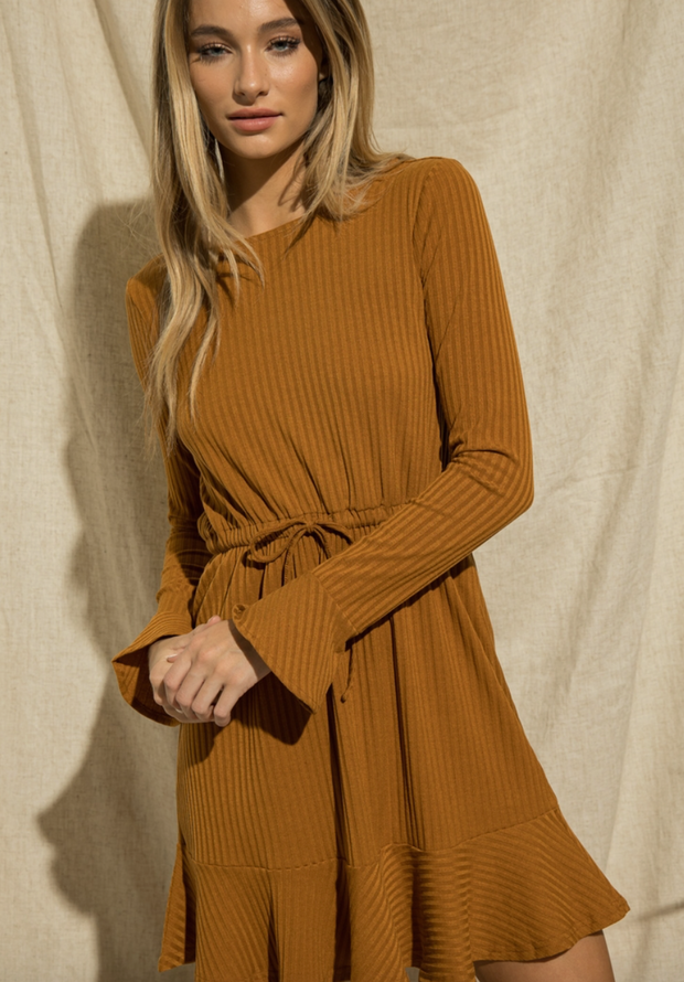 Cognac Front Tie Dress (Final Sale)