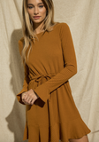 Cognac Front Tie Dress