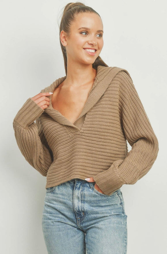 Drama Collar V-Neck Sweater