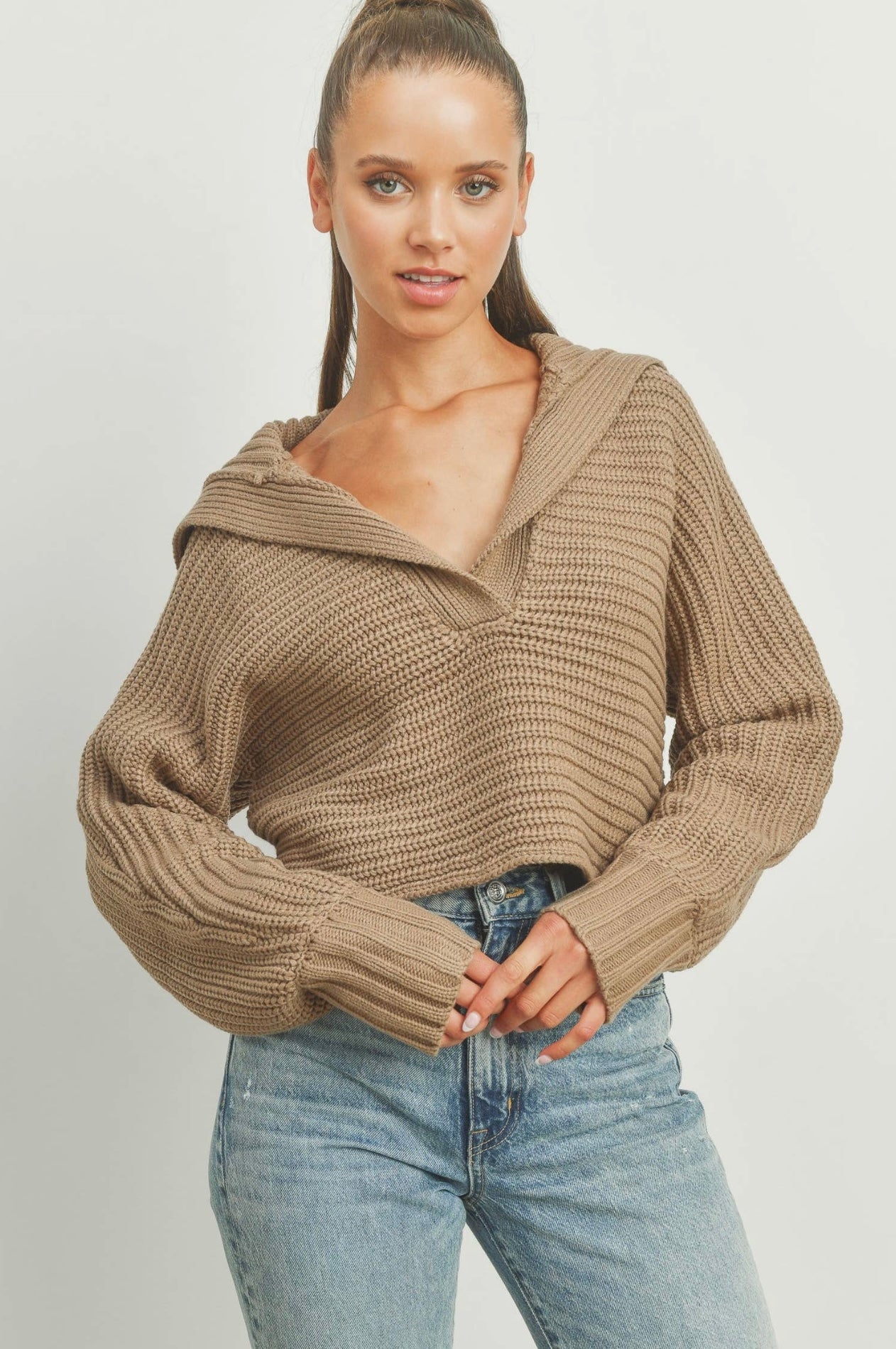 Drama Collar V-Neck Sweater – Two Carnations Boutique